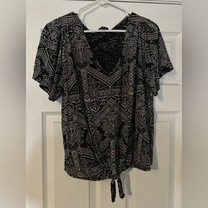 Lucky Brand Black and White Paisley Blouse